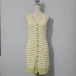 Bila77 Nadina Pistacho Cream‎ Stripped Button Down Dress NWT Size Small